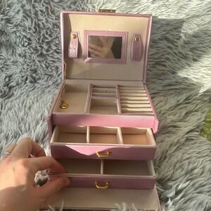 3 Tier Pink Jewelry Box with Mirror and lock